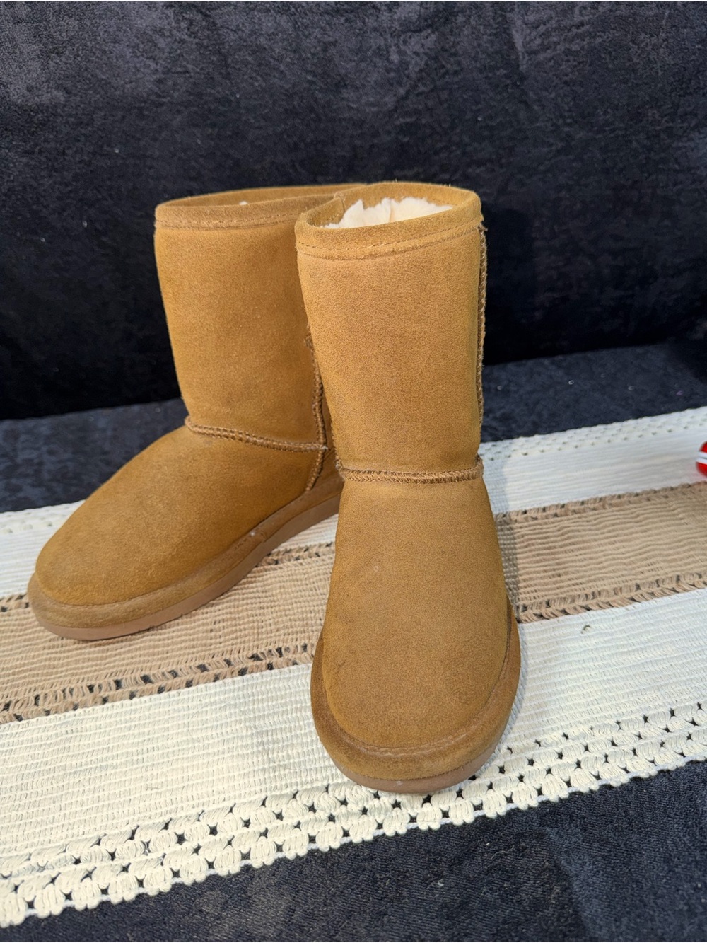 BearPaw Chestnut Suede Shearling-Lined Mid-Calf Boots